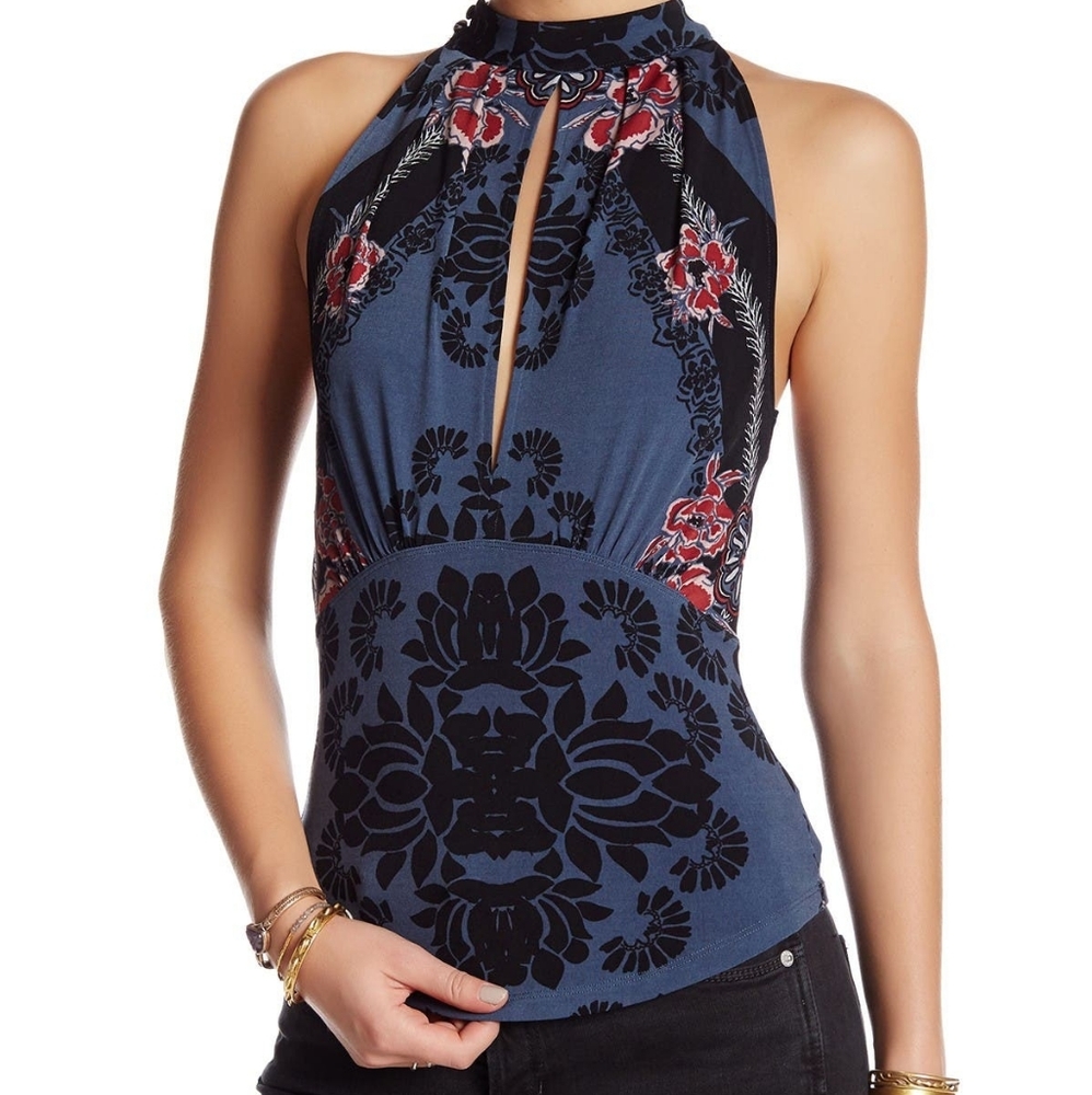RARE NWT Free People Blue Floral Top